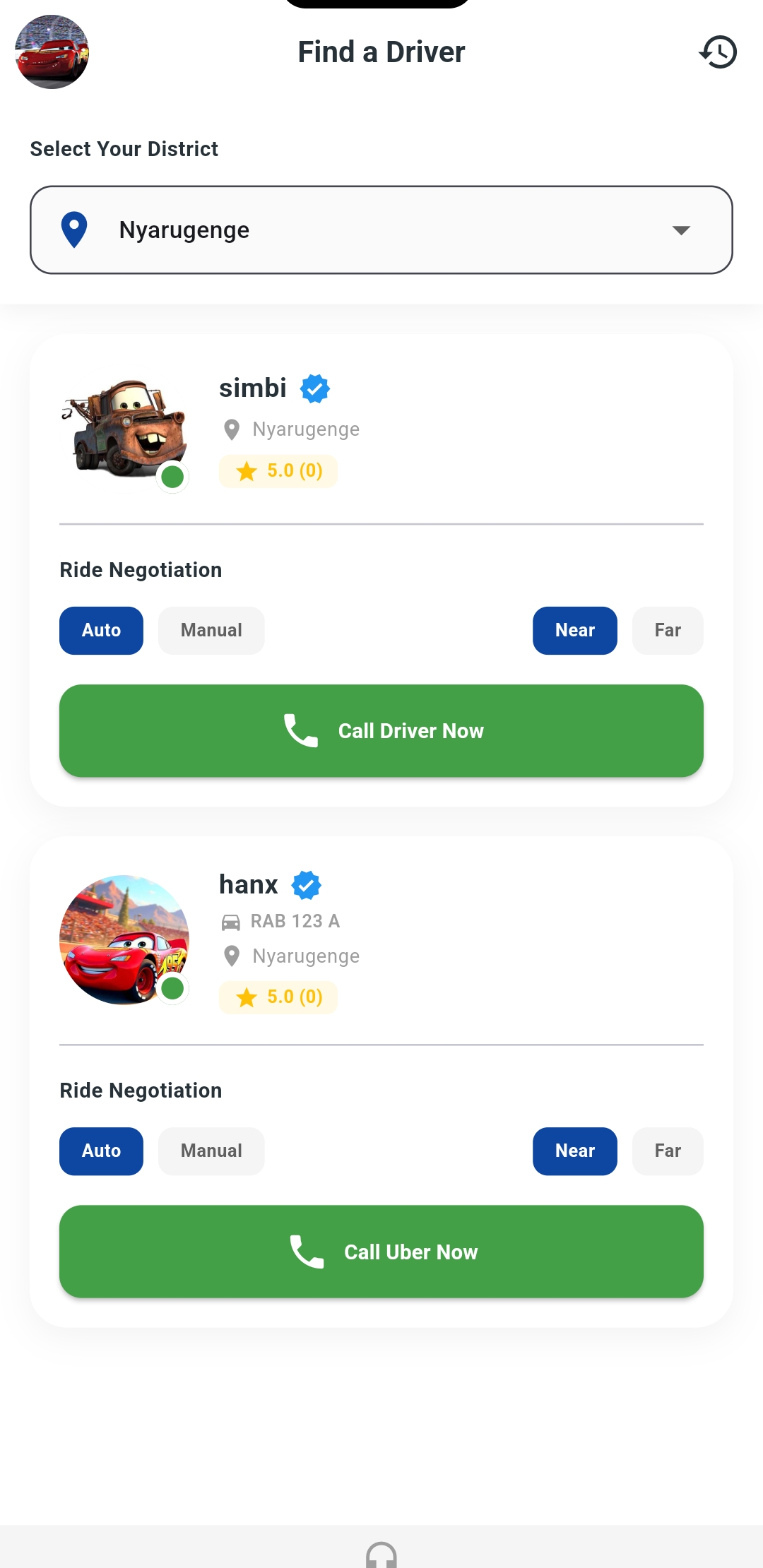 Huza Ride app screen