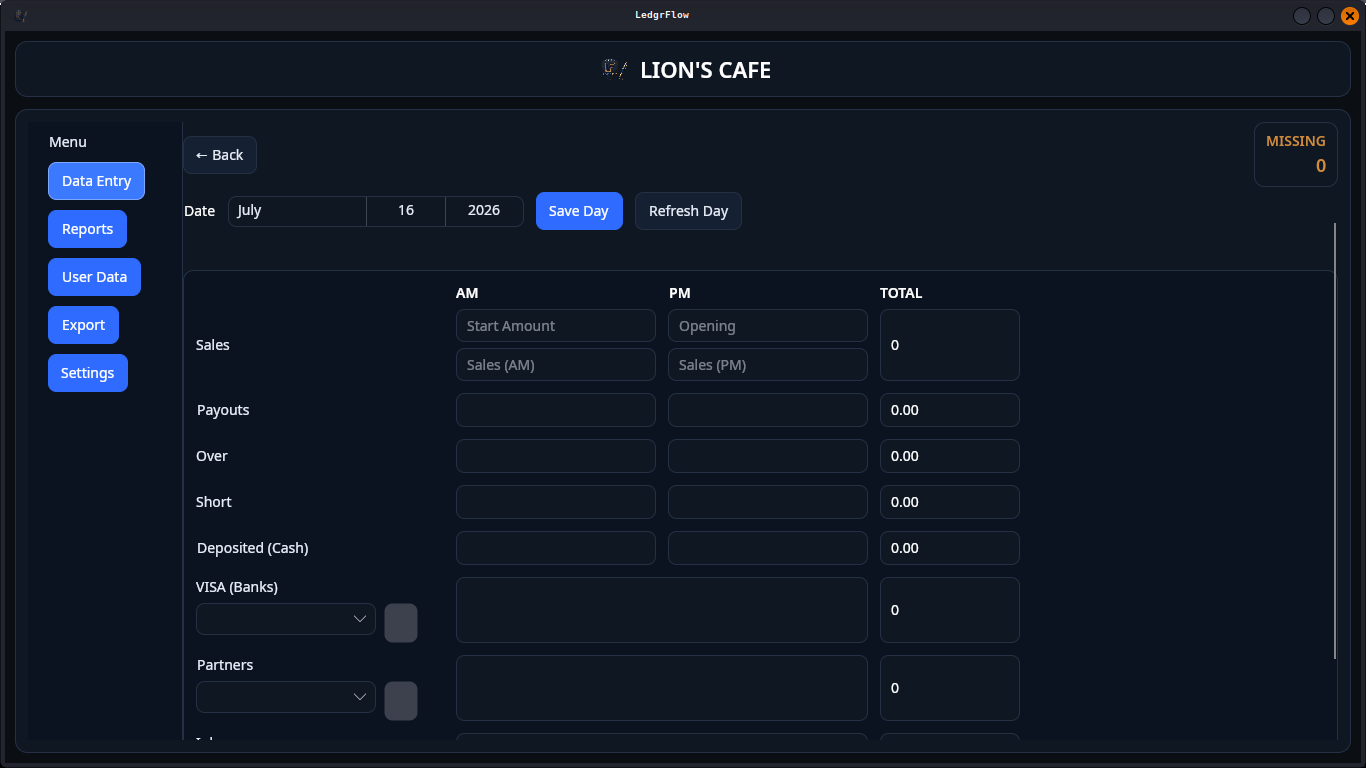 LedgrFlow screen